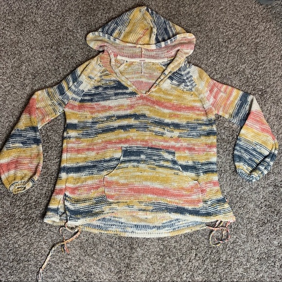 Free People Linen Cotton Women’s  Hooded Long Sleeve Sweater Boho size Medium - Picture 1 of 5